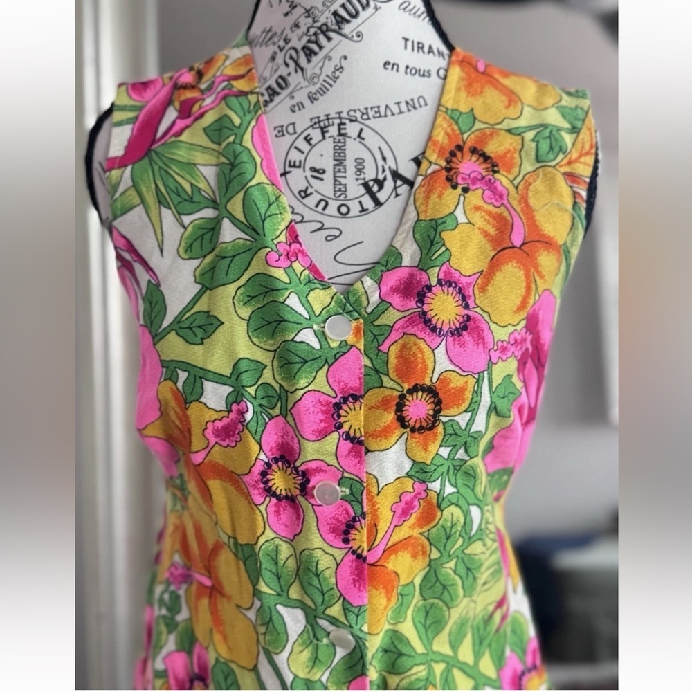 Vintage Aloha Authentic Hawaiian Originals Bright Pink Cotton Floral Dress S - Picture 3 of 11
